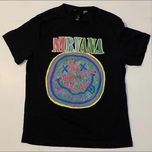 Nirvana Womens T Shirt Short Sleeve Graphic T Shirt Black Size Large